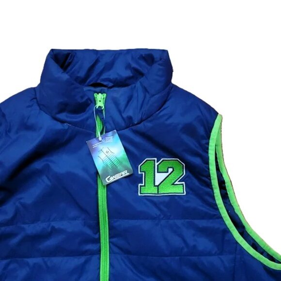 NFL Football G Wear Seahawks 12th Man Puffer Vest Unisex M/L Blue Green Like New - Picture 6 of 14